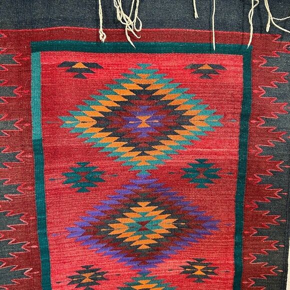 Southwestern Handwoven Wool Flat Weave Area Rug Medium Runner Rectangle - Picture 4 of 6